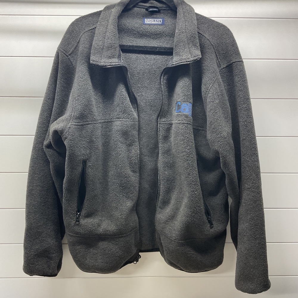 Lands End Vintage Fleece Jacket Mens Large Gray Full Zip Made in USA CARD Logo